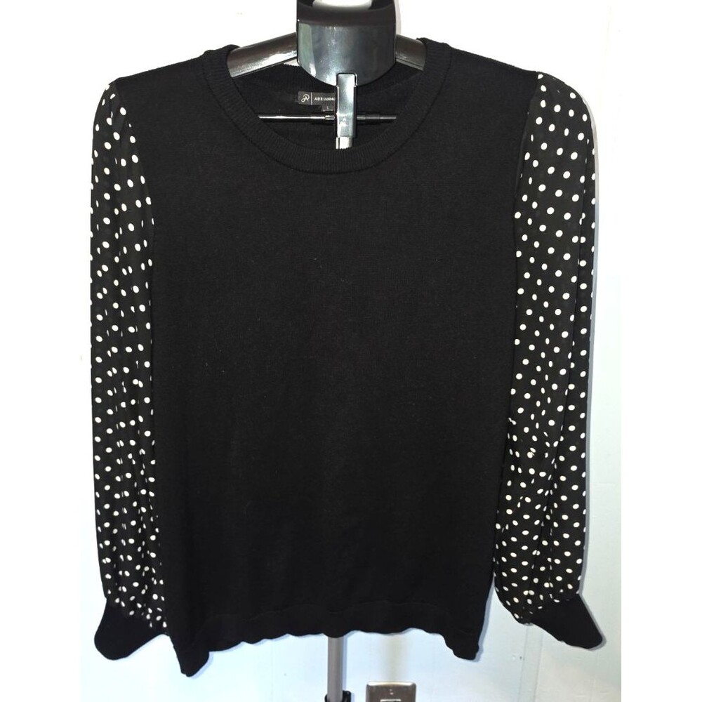 Adrianna Papell Black White Polka Dot Sleeves Size Large L Career